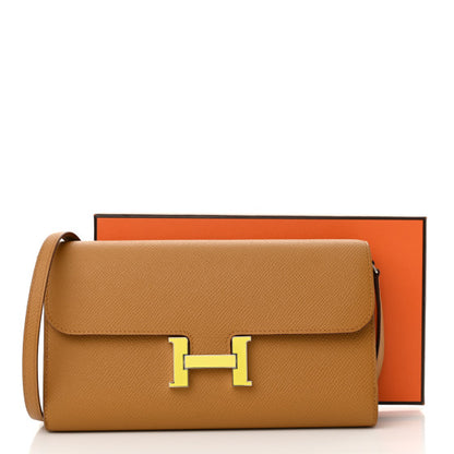 HERMES Epsom Enamel Constance Wallet To Go Sesame Lime