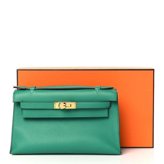 HERMES Swift Kelly Pochette Clutch Vert Vertigo