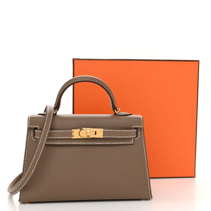 HERMES Epsom Mini Kelly Sellier 20 Etoupe