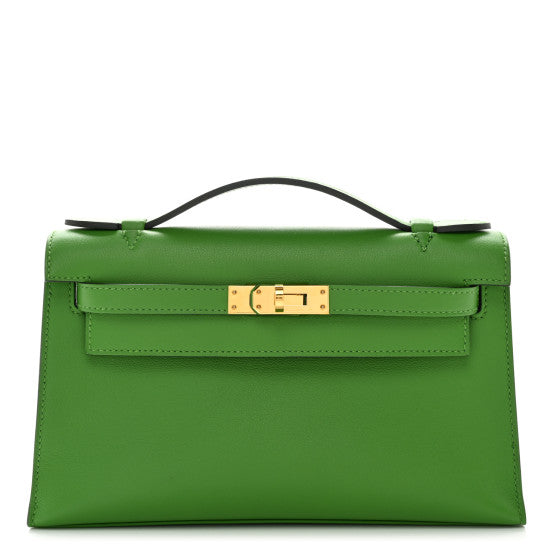 HERMES Swift Kelly Pochette Clutch Vert Yucca