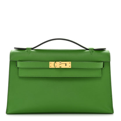 HERMES Swift Kelly Pochette Clutch Vert Yucca