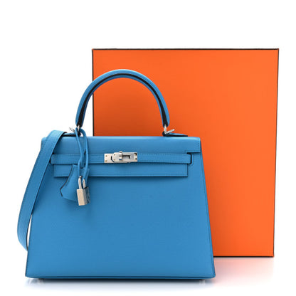 HERMES Epsom Kelly Sellier 25 Bleu Frida