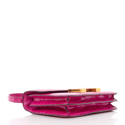 HERMES Shiny Alligator Constance 18 Rose Scheherazade