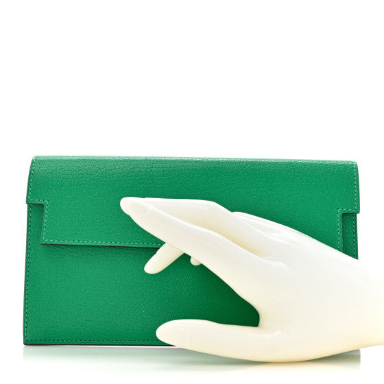 HERMES Chevre Chamkila Kelly Pocket Long Wallet Menthe