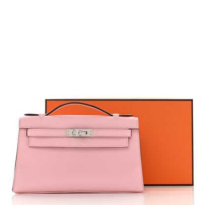 HERMES Swift Kelly Pochette Clutch Rose Sakura