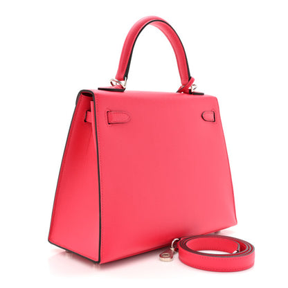 HERMES Madame Calfskin Kelly Sellier 25 Rose Extreme Rouge Piment