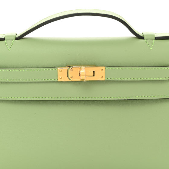 HERMES Swift Kelly Pochette Clutch Vert Criquet