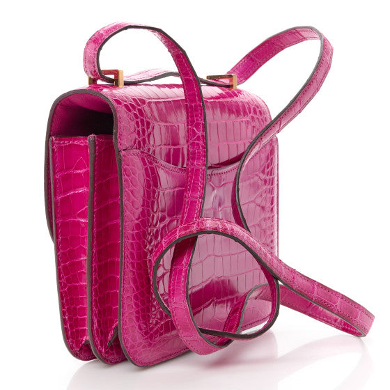 HERMES Shiny Alligator Constance 18 Rose Scheherazade