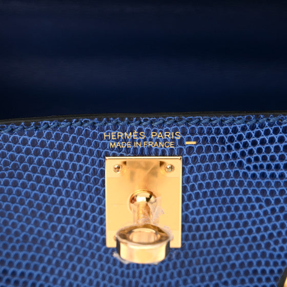 HERMES Shiny Lizard Mini Kelly Sellier 20 Bleu Saphir