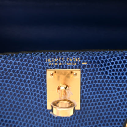 HERMES Shiny Lizard Mini Kelly Sellier 20 Bleu Saphir