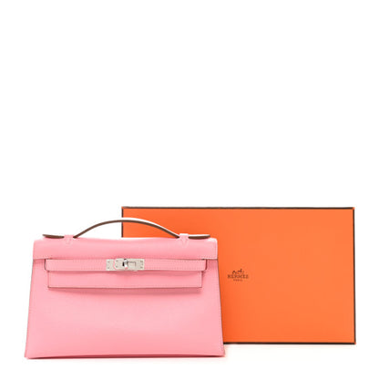 HERMES Epsom Kelly Pochette Clutch Rose Confetti