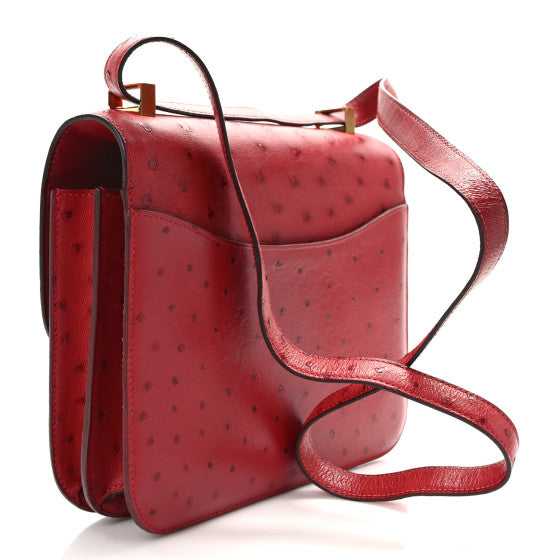 HERMES Ostrich Constance 24 Rouge Vif