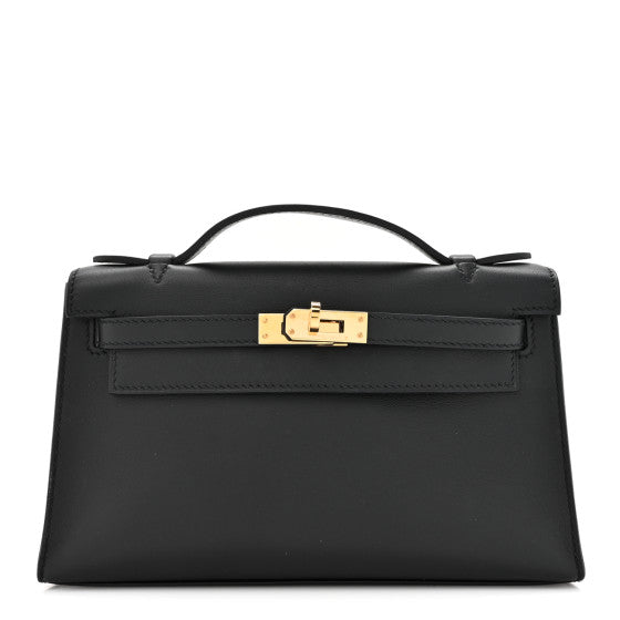 HERMES Swift Kelly Pochette Clutch Black