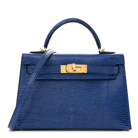 HERMES Shiny Lizard Mini Kelly Sellier 20 Bleu Saphir