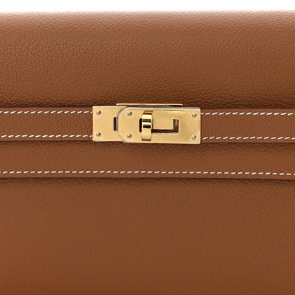 HERMES Evercolor Kelly Wallet To Go Gold