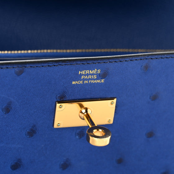 HERMES Ostrich Kelly Longue Wallet Bleu Saphir