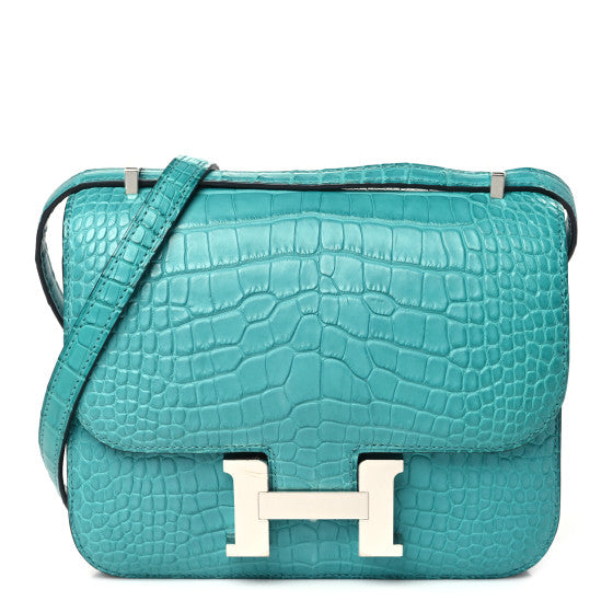 HERMES Matte Alligator Constance 18 Bleu Paon