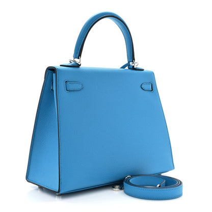 HERMES Epsom Kelly Sellier 25 Bleu Frida