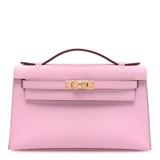 HERMES Swift Kelly Pochette Clutch Mauve Sylvestre