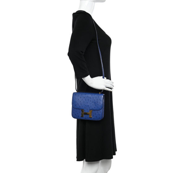 HERMES Ostrich Constance 18 Bleu Saphir