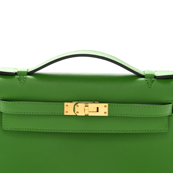 HERMES Swift Kelly Pochette Clutch Vert Yucca