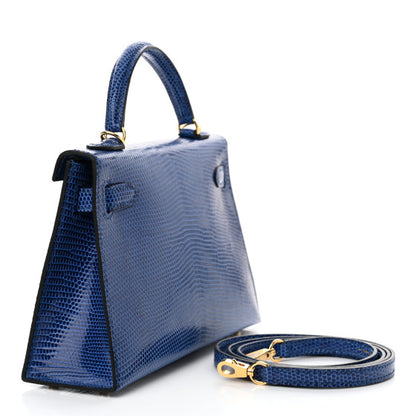 HERMES Shiny Lizard Mini Kelly Sellier 20 Bleu Saphir