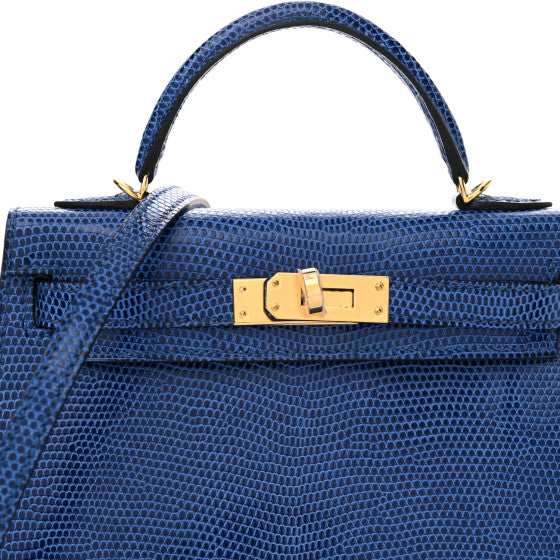 HERMES Shiny Lizard Mini Kelly Sellier 20 Bleu Saphir