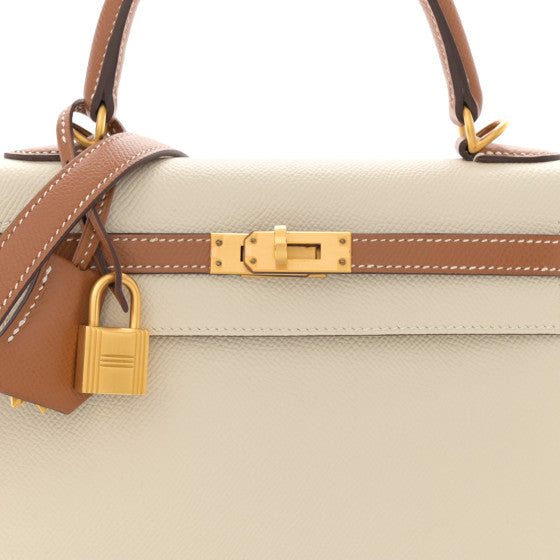 HERMES Epsom Bi-Color Horseshoe Kelly Sellier 25 Craie Gold