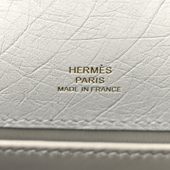 HERMES Ostrich Kelly Pochette Clutch Gris Perle