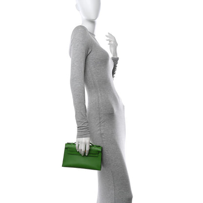 HERMES Swift Kelly Pochette Clutch Vert Yucca