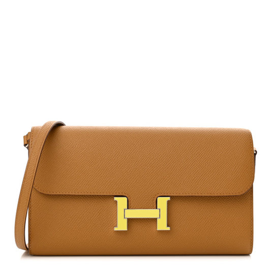 HERMES Epsom Enamel Constance Wallet To Go Sesame Lime