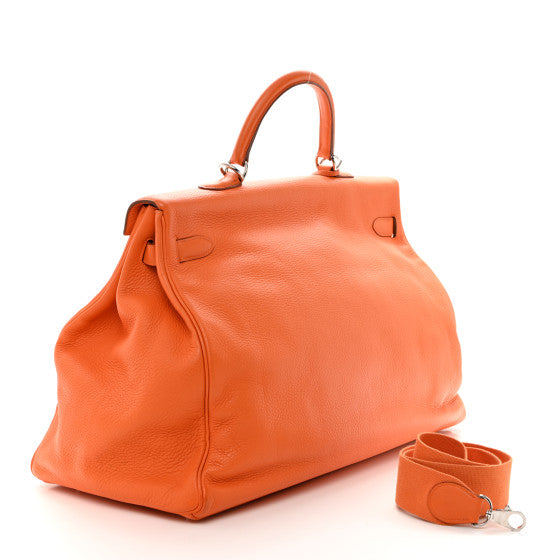 HERMES Taurillon Clemence Voyage Kelly 50 Orange