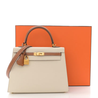 HERMES Epsom Bi-Color Horseshoe Kelly Sellier 25 Craie Gold