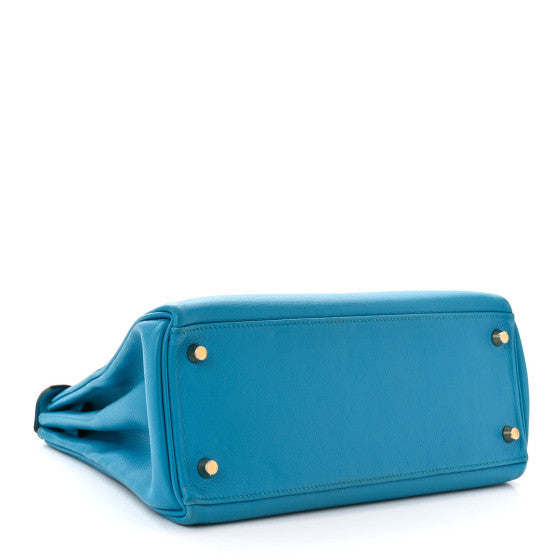 HERMES Evercolor Kelly Retourne 28 Bleu Zanzibar