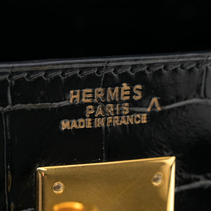 HERMES Shiny Porosus Crocodile Kelly Sellier 32 Black