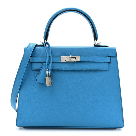 HERMES Epsom Kelly Sellier 25 Bleu Frida