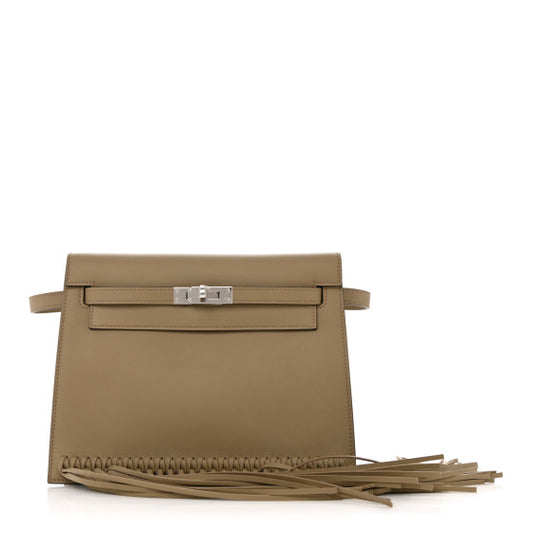 HERMES Swift Kelly Danse Anate Fringed Belt Bag Beige Marfa