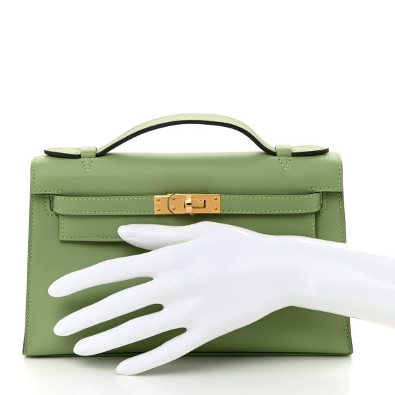 HERMES Swift Kelly Pochette Clutch Vert Criquet