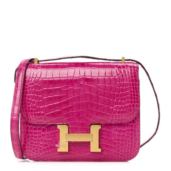 HERMES Shiny Alligator Constance 18 Rose Scheherazade