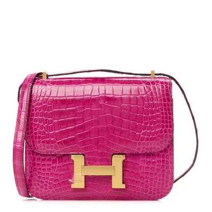 HERMES Shiny Alligator Constance 18 Rose Scheherazade