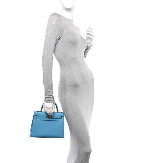 HERMES Madame Calfskin Kelly Sellier 25 Bleu du Nord