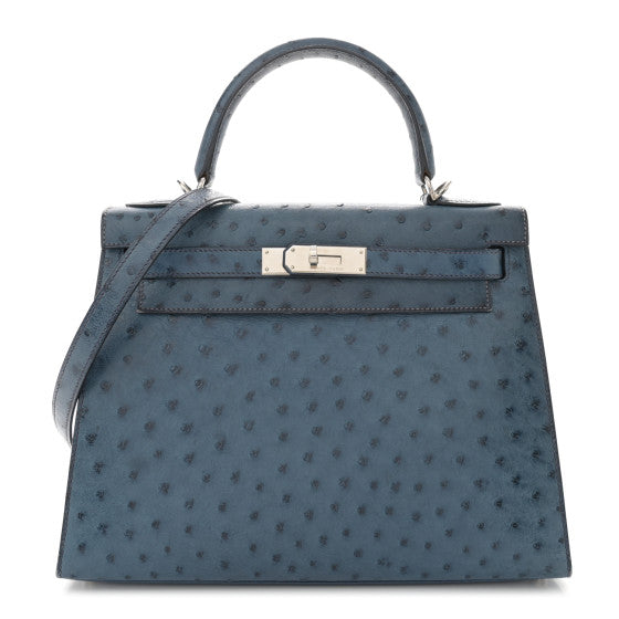 HERMES Ostrich Kelly Sellier 28 Bleu Roi