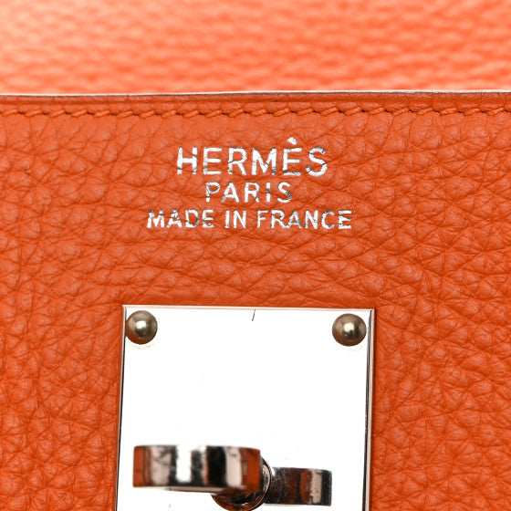 HERMES Taurillon Clemence Voyage Kelly 50 Orange