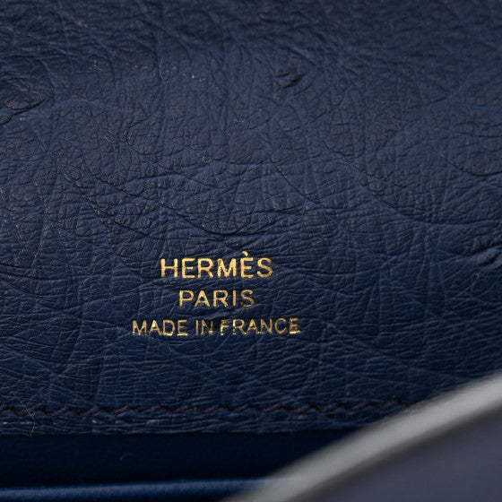 HERMES Ostrich Kelly Pochette Clutch  Bleu Roi