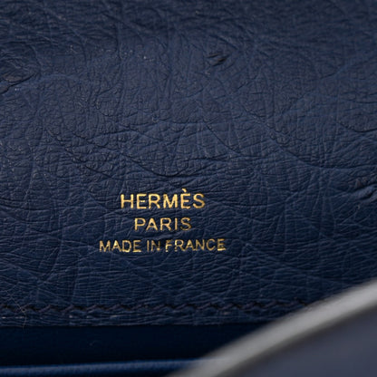 HERMES Ostrich Kelly Pochette Clutch  Bleu Roi