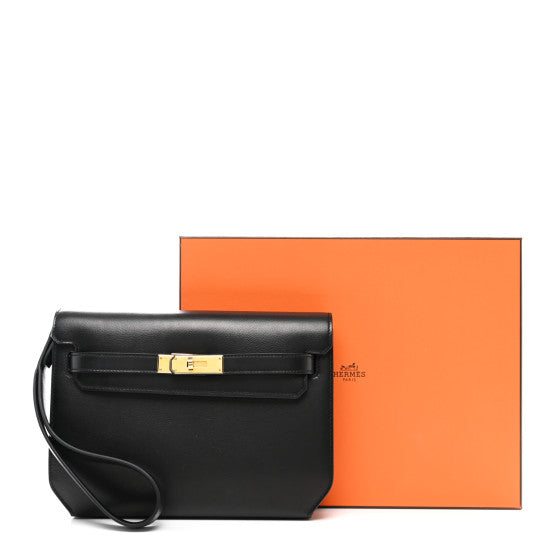 HERMES Evercolor Kelly Depeches 25 Pouch Black