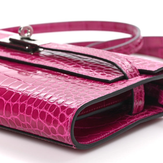 HERMES Shiny Alligator Kelly Wallet To Go Rose Pourpre