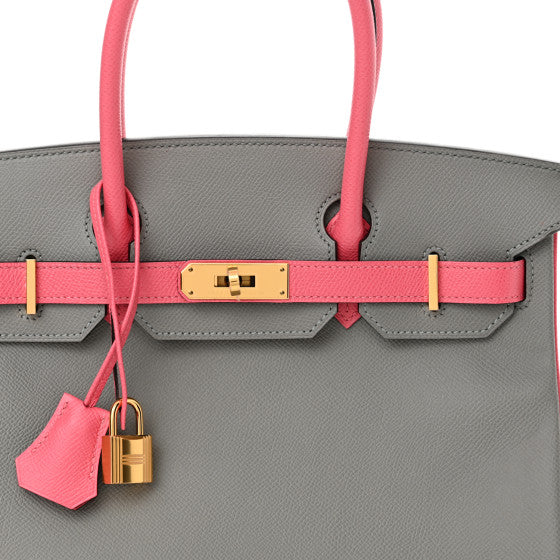 HERMES Epsom Horseshoe Birkin 30 Gris Mouette Rose Azalee