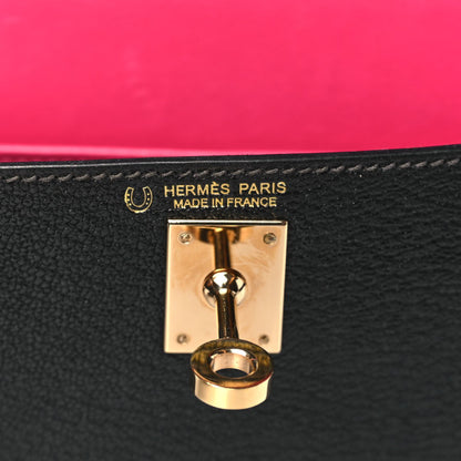 HERMES Chevre Mysore Horseshoe Mini Kelly Sellier 20 Black Rose Mexico