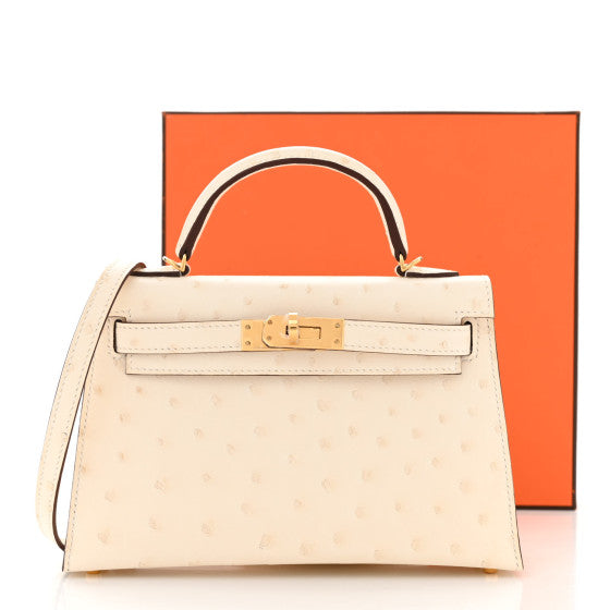 HERMES Ostrich Kelly Sellier Mini 20 Nata